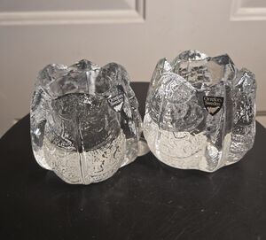 ORREFORS Crystal Sweden EDEN Leaf Votive Tealight Candle Holders Lars Hellsten